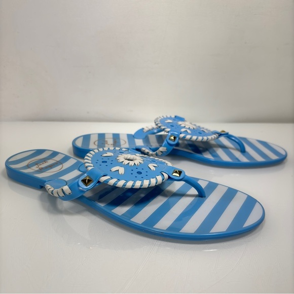 Jack Rogers French Blue & White Striped Georgica Jelly Sandal Flip Flops Size 9 - Picture 2 of 11